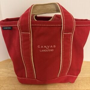 Lands End Canvas Boat & Tote Bag Open Top Size Small Red Nautical Key Strap